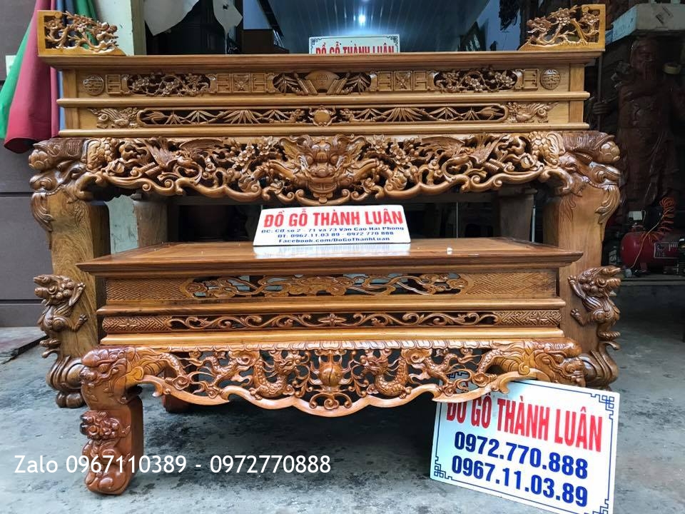 Sập Thờ Gỗ Gụ Đục Tứ Linh Chạm Thủ Công. Khách Tô Hiệu Hải Phòng.