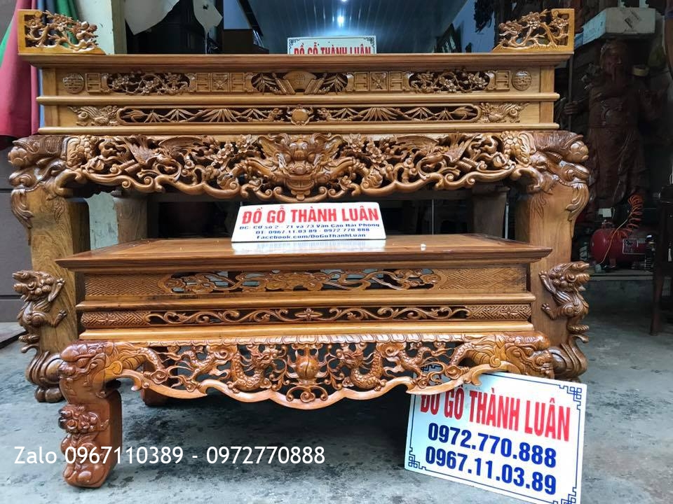 Sập Thờ Gỗ Gụ Đục Tứ Linh Chạm Thủ Công. Khách Tô Hiệu Hải Phòng: