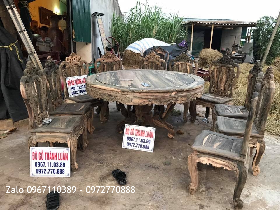 Bộ Bàn Ghế Ăn Gỗ Mun Hoa Gồm 10 Ghế 1 Bàn Tròn. Khách Nha Trang,
