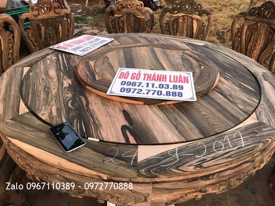 Bộ Bàn Ghế Ăn Gỗ Mun Hoa Gồm 10 Ghế 1 Bàn Tròn. Khách Nha Trang..