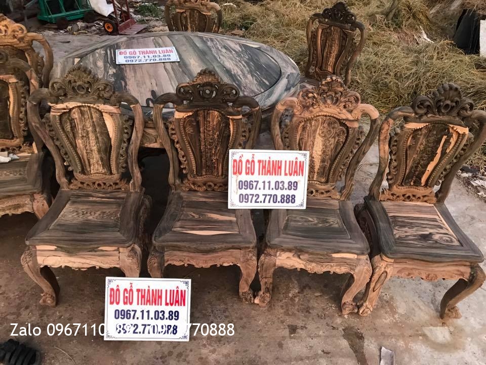 Bộ Bàn Ghế Ăn Gỗ Mun Hoa Gồm 10 Ghế 1 Bàn Tròn. Khách Nha Trang.:.