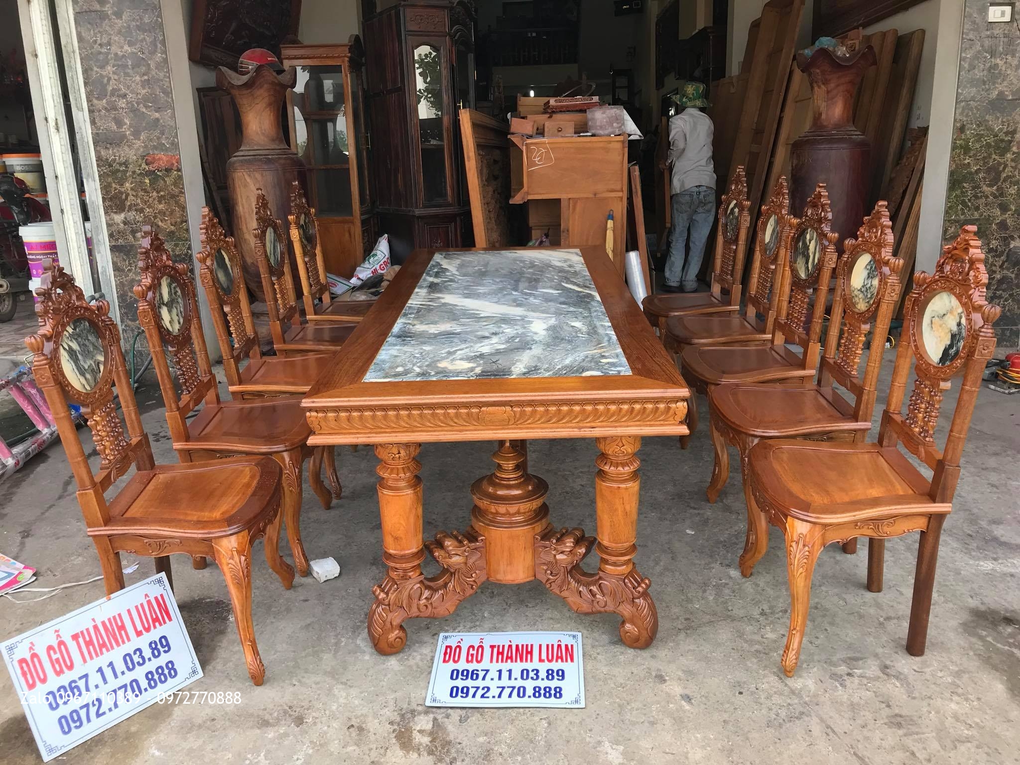 Bộ Bàn Ghế Ăn Mẫu Đồng Hồ Pháp Cổ gồm 10 ghế 1 Bàn. Khách Hà Tĩnh.