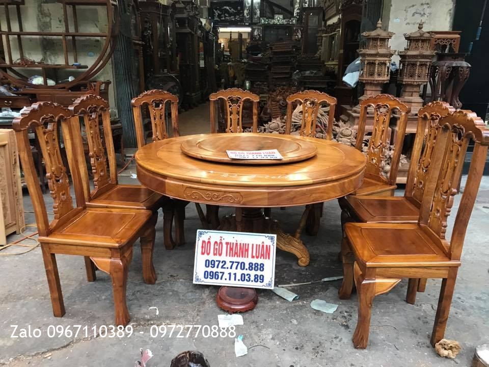 Bộ Bàn Ghế Ăn Mẫu Cờ Bạc Gỗ Gụ 8 Ghế 1 Bàn.