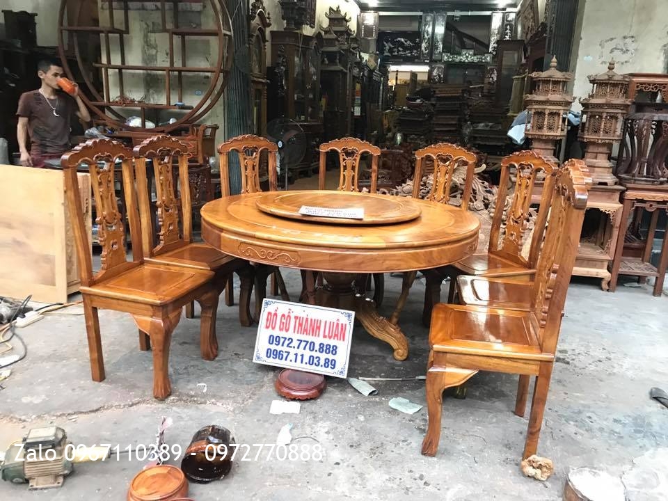 Bộ Bàn Ghế Ăn Mẫu Cờ Bạc Gỗ Gụ 8 Ghế 1 Bàn.