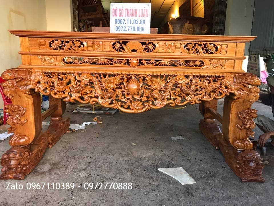 2 Sập Thờ Gỗ Gõ Mai Điểu Và Sập Tứ Linh Gỗ Gụ. Chị Bích Hà Nội.,