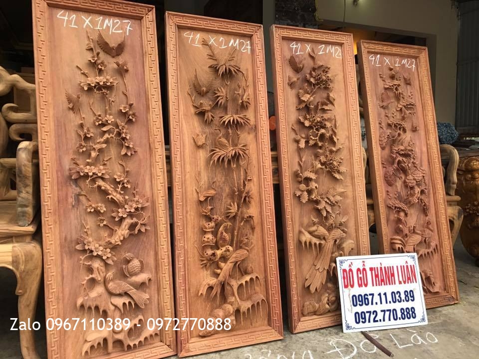 2 Bộ Tranh Tứ Quý Gỗ Bách Xanh Và Hương Đỏ;