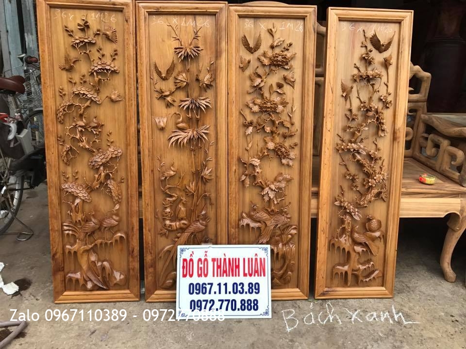 2 Bộ Tranh Tứ Quý Gỗ Bách Xanh Và Hương Đỏ.: