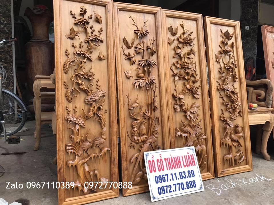 2 Bộ Tranh Tứ Quý Gỗ Bách Xanh Và Hương Đỏ.::.