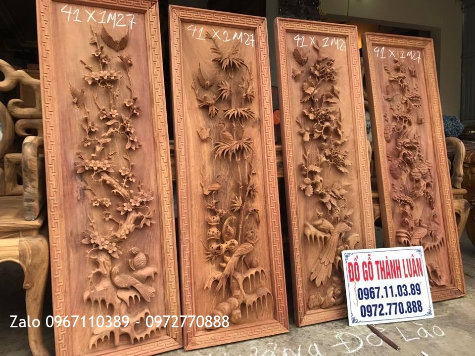 2 Bộ Tranh Tứ Quý Gỗ Bách Xanh Và Hương Đỏ:.