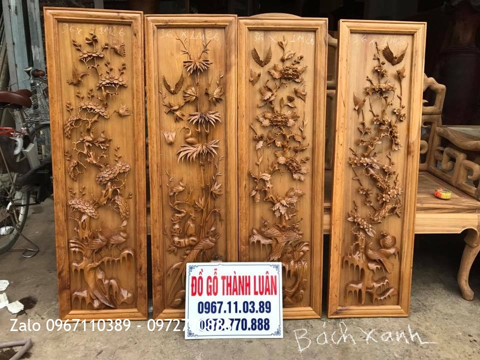 2 Bộ Tranh Tứ Quý Gỗ Bách Xanh Và Hương Đỏ:.