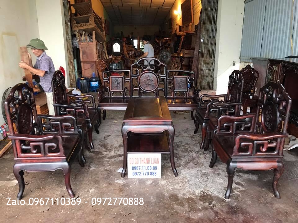 Bộ Bàn Ghế Móc Mỏ Gỗ Trắc Đỏ 8 Món. Bác Tự Đội Cấn HN