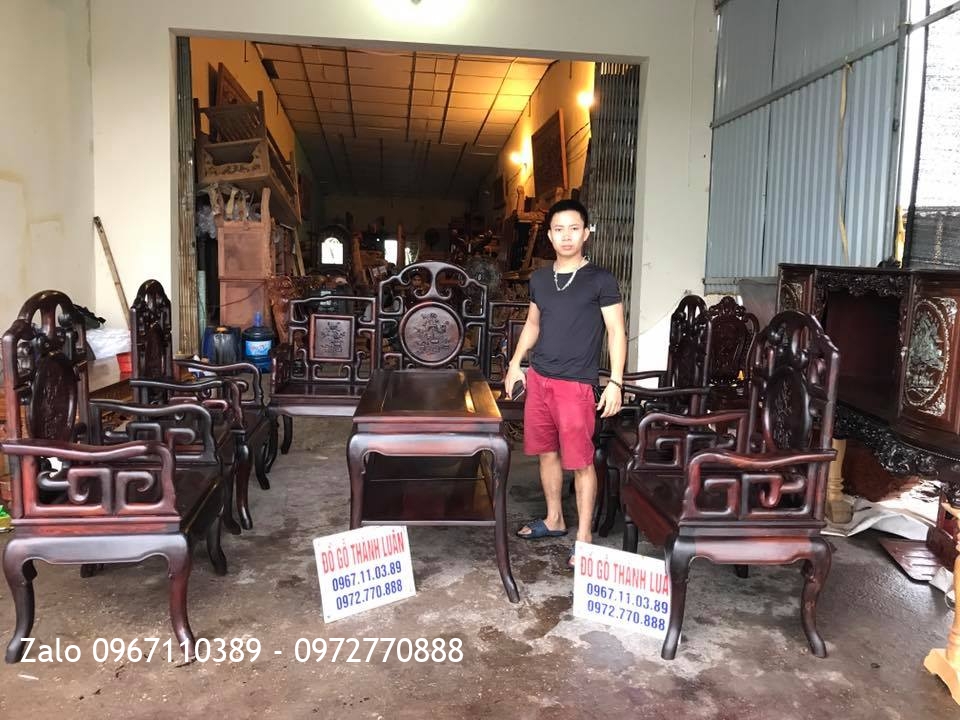 Bộ Bàn Ghế Móc Mỏ Gỗ Trắc Đỏ 8 Món. Bác Tự Đội Cấn HN.