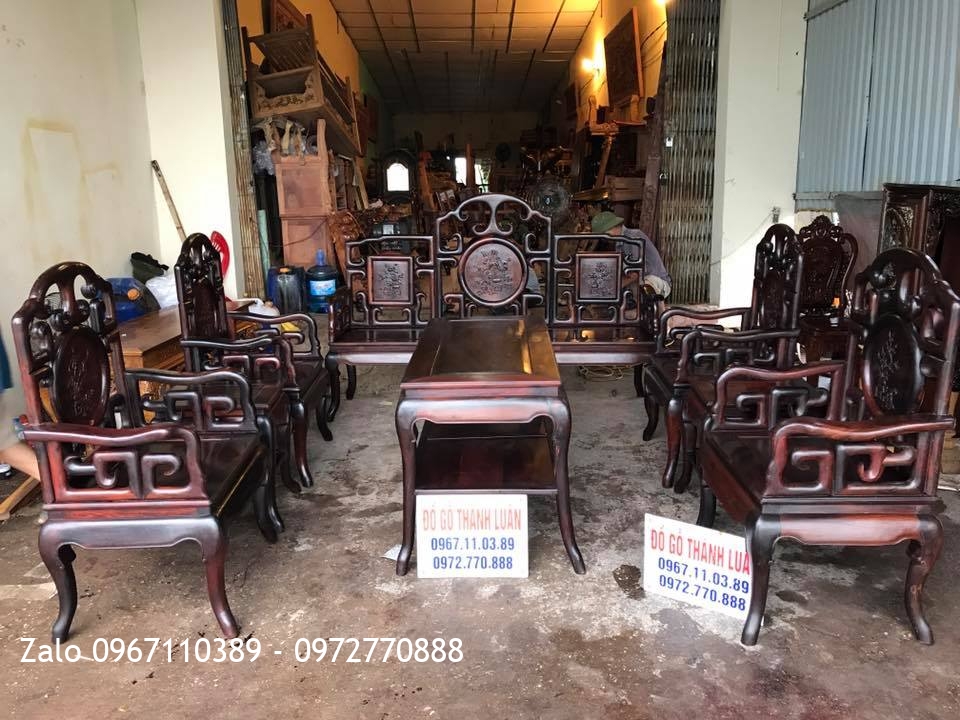 Bộ Bàn Ghế Móc Mỏ Gỗ Trắc Đỏ 8 Món. Bác Tự Đội Cấn HN.