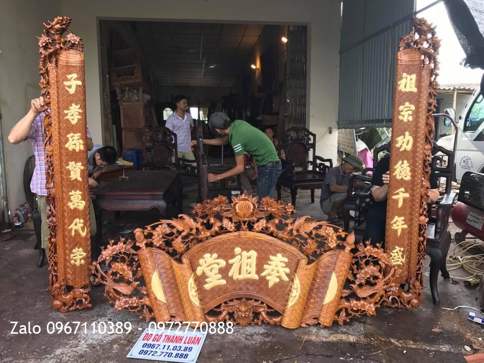 Bộ Cuốn Thư Câu Đối Gỗ Gụ Chữ Dát Vàng 9999. Bác Chí Vĩnh Phúc.