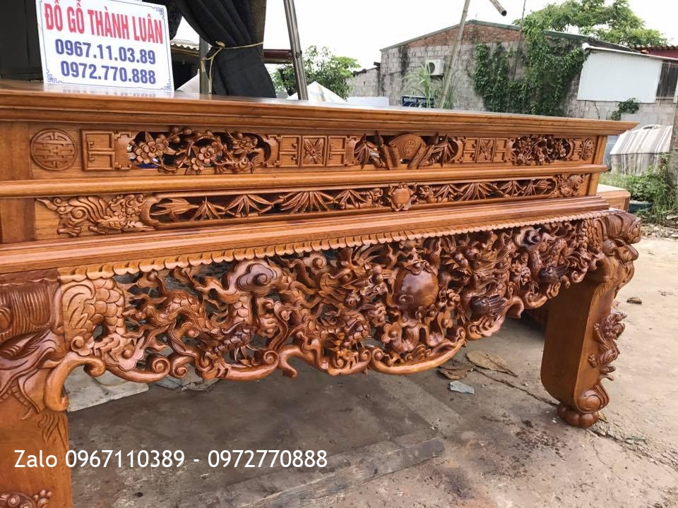 Sập Thờ Lưỡng Long Trầu Nguyệt Gỗ Gụ. Khách HN