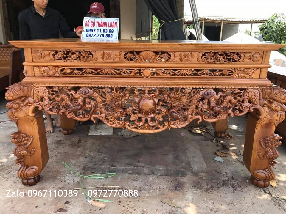 Sập Thờ Lưỡng Long Trầu Nguyệt Gỗ Gụ. Khách HN.