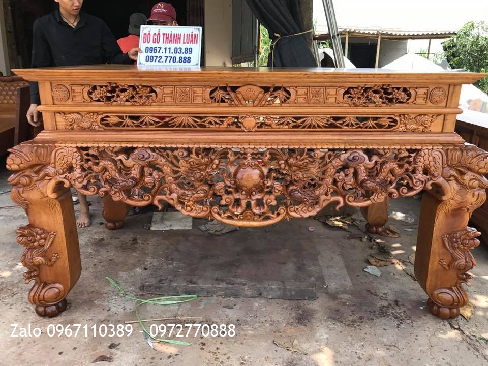 Sập Thờ Lưỡng Long Trầu Nguyệt Gỗ Gụ. Khách HN..