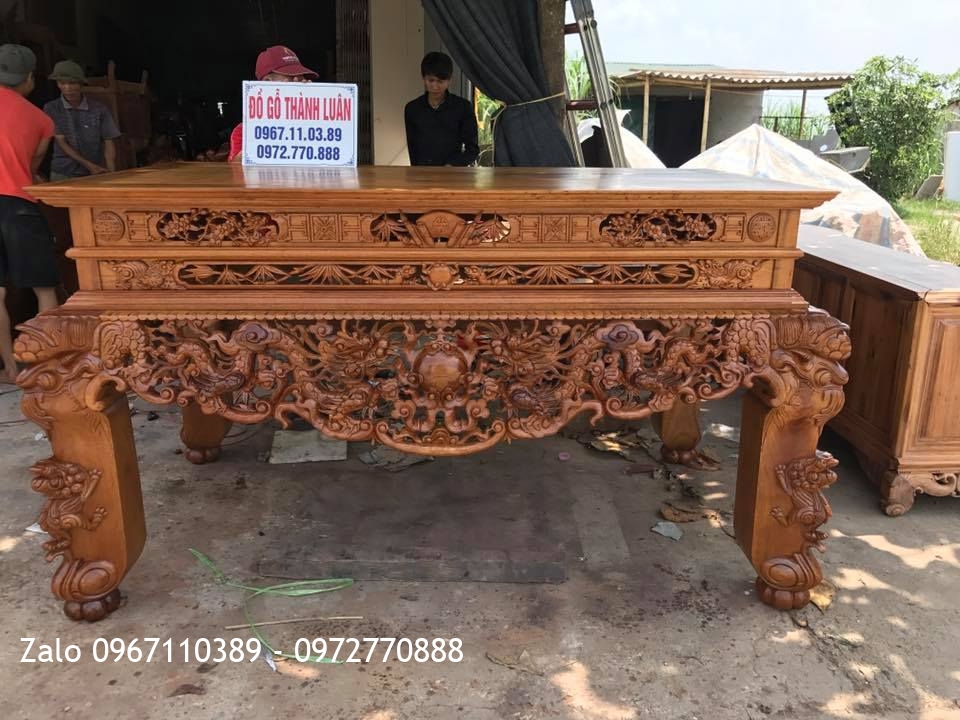 Sập Thờ Lưỡng Long Trầu Nguyệt Gỗ Gụ. Khách HN::.