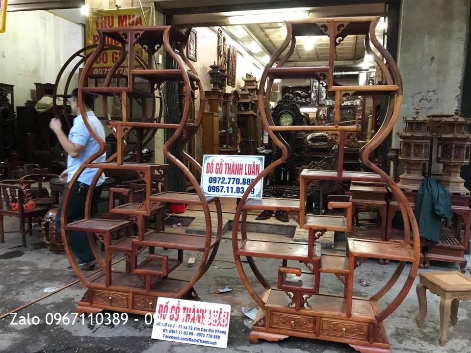 2 Kệ Bày Đồ Hồ Lô Gỗ Hương Đỏ Lào