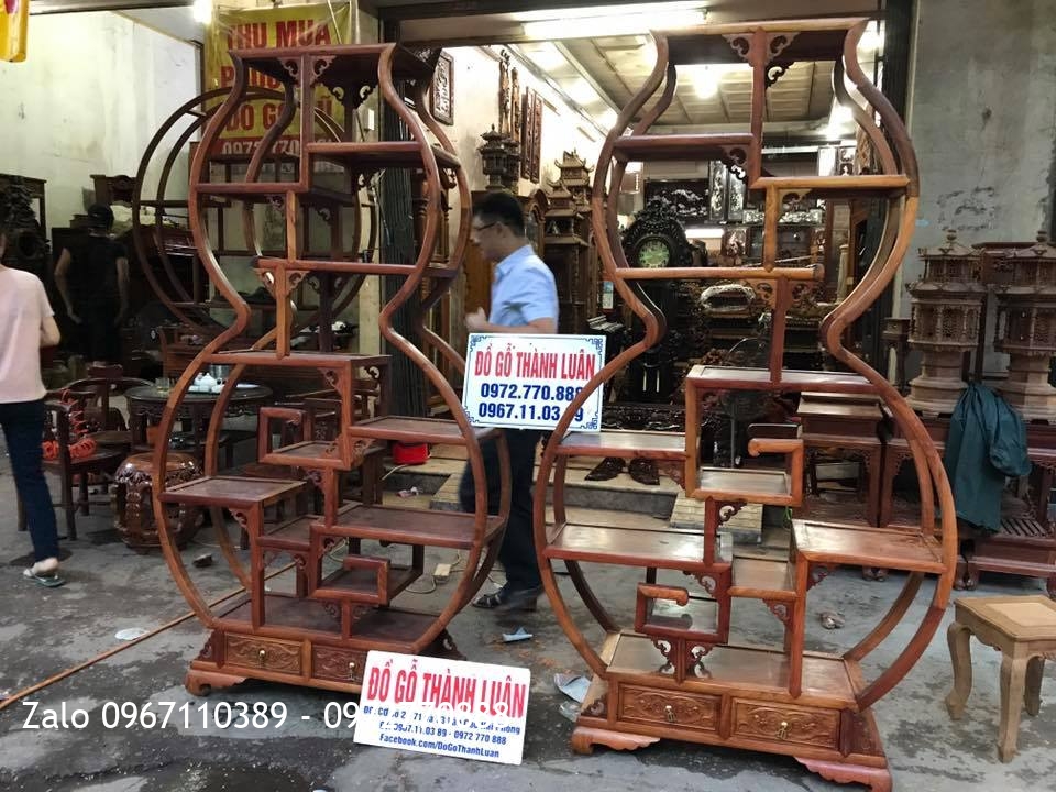 2 Kệ Bày Đồ Hồ Lô Gỗ Hương Đỏ Lào.