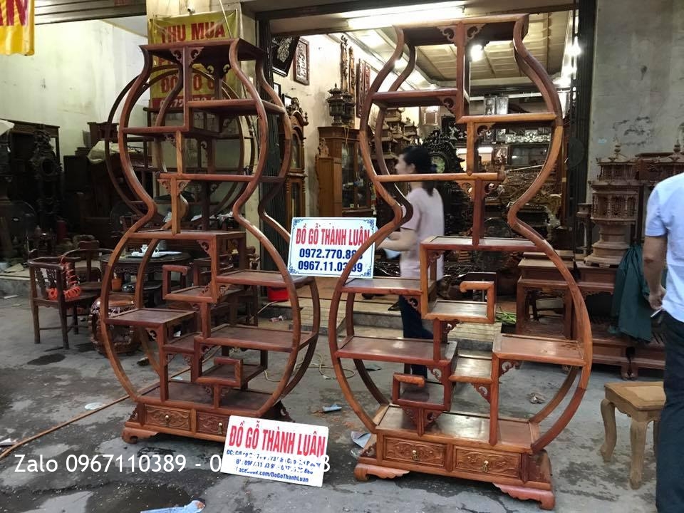 2 Kệ Bày Đồ Hồ Lô Gỗ Hương Đỏ Lào.