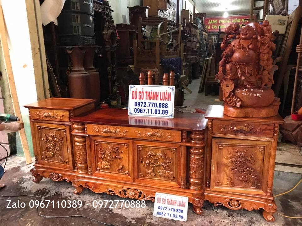 Kệ Tivi Gỗ Hương Đỏ Lào Đục Tứ Quý