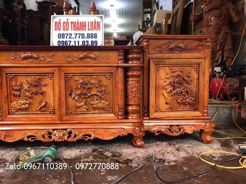Kệ Tivi Gỗ Hương Đỏ Lào Đục Tứ Quý,.