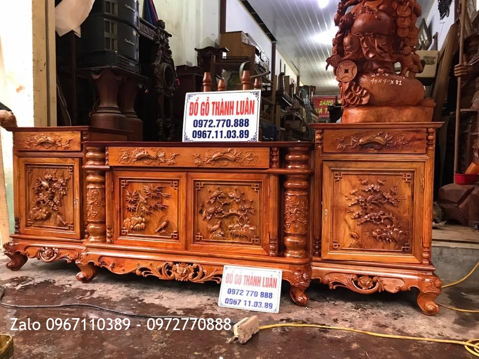 Kệ Tivi Gỗ Hương Đỏ Lào Đục Tứ Quý.