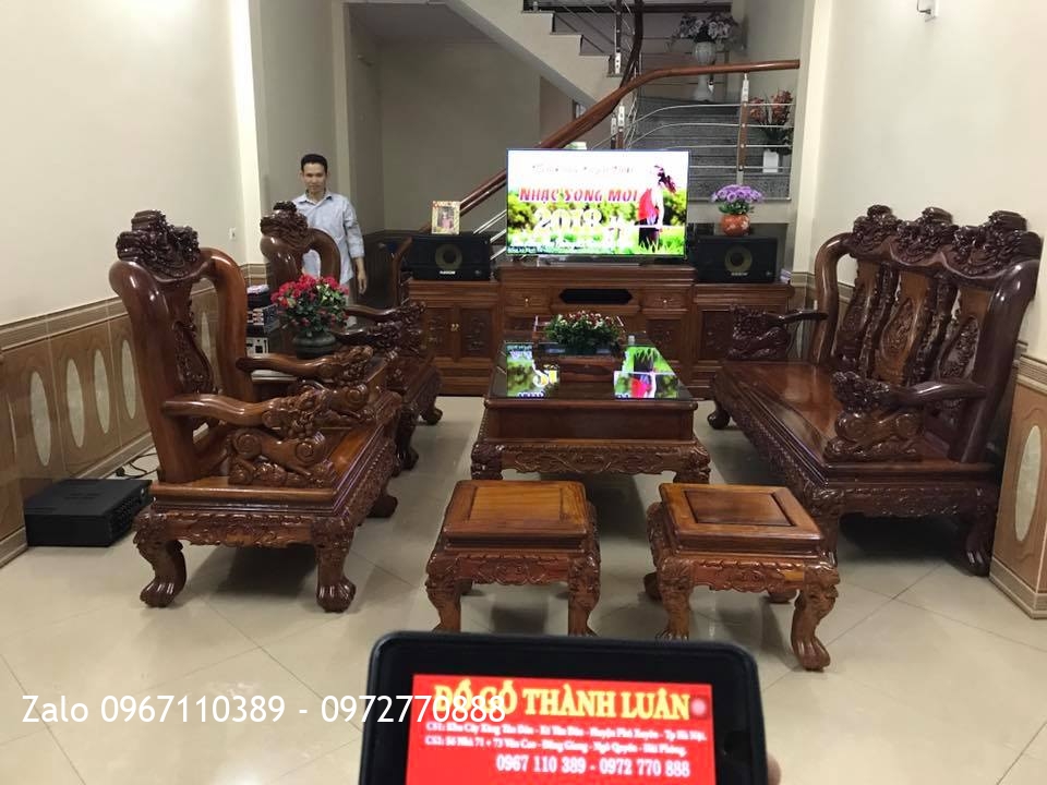 Bộ Bàn Ghế Minh Quốc Nghê, Kệ Tivi Gỗ Hương Đỏ Lào.Cô Chú Tuấn Quỳnh Thái Nguyên.