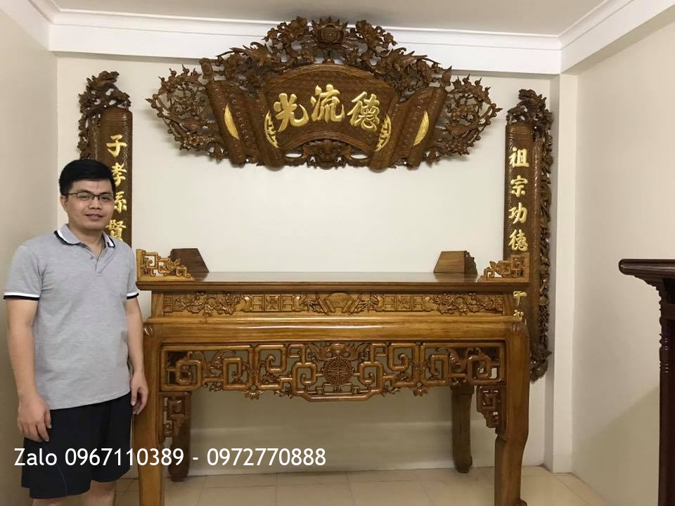 Bàn Thờ Cuốn Thư Câu Đối Gỗ Gụ Dát Vàng. A Sơn Hà Nội,