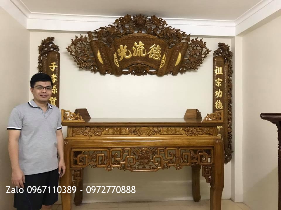Bàn Thờ Cuốn Thư Câu Đối Gỗ Gụ Dát Vàng. A Sơn Hà Nội.