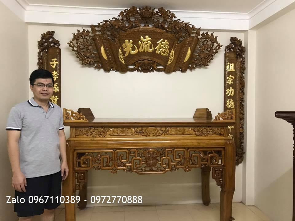 Bàn Thờ Cuốn Thư Câu Đối Gỗ Gụ Dát Vàng. A Sơn Hà Nội.