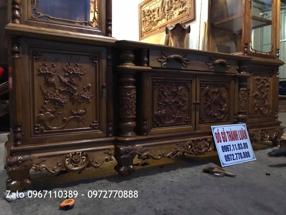 Kệ Tivi Ngăn Gian Gỗ Gụ 2m40:::