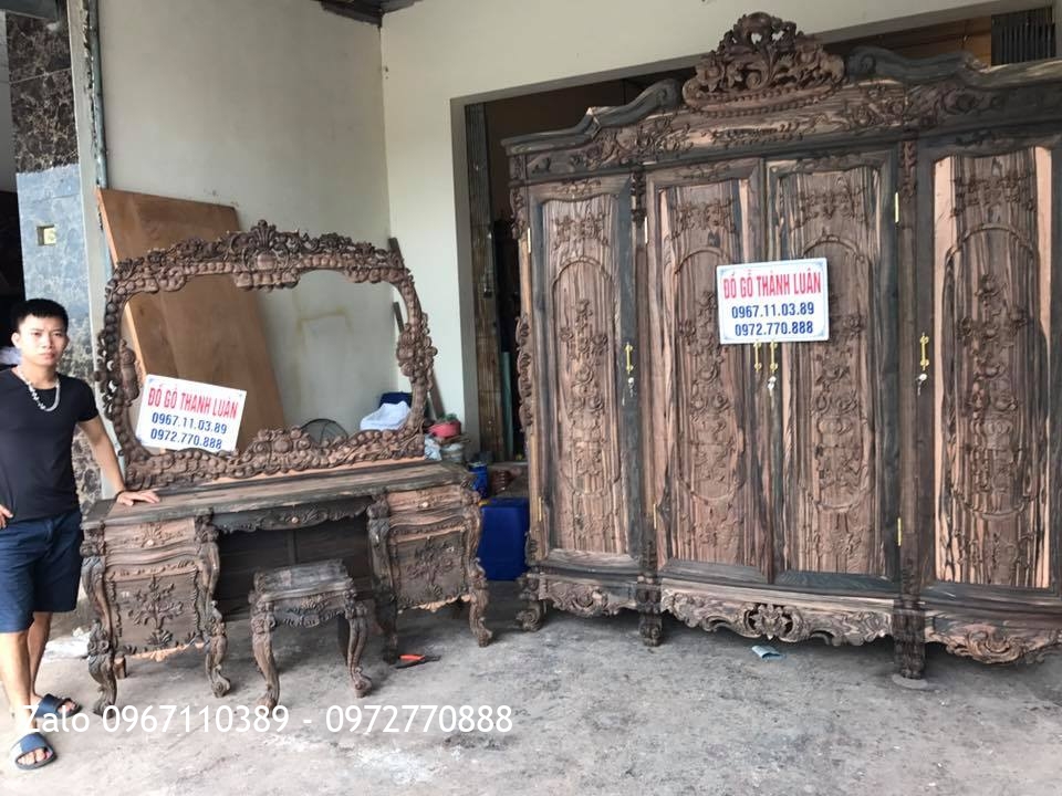 Tủ Áo Hồng, Bàn Phấn Hồng Gỗ Mun Siêu VÍP