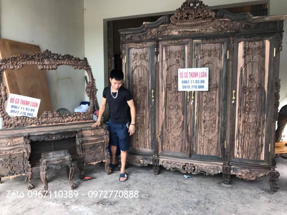 Tủ Áo Hồng, Bàn Phấn Hồng Gỗ Mun Siêu VÍP,