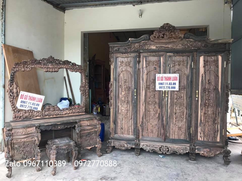 Tủ Áo Hồng, Bàn Phấn Hồng Gỗ Mun Siêu VÍP,,