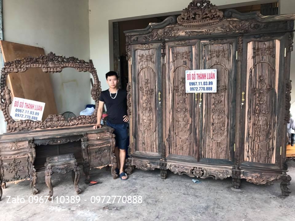 Tủ Áo Hồng, Bàn Phấn Hồng Gỗ Mun Siêu VÍP.