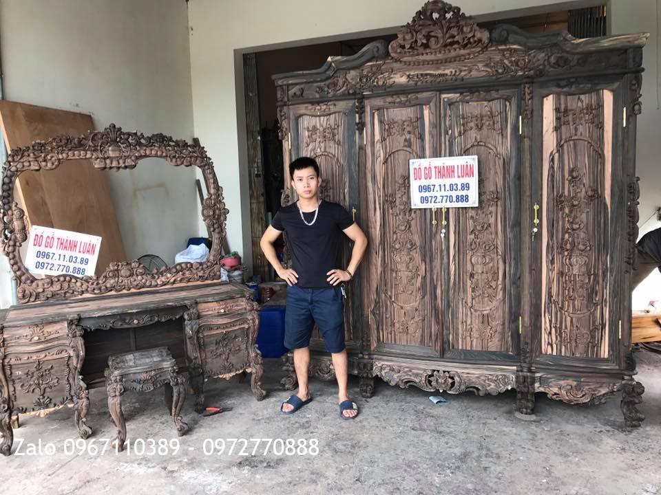 Tủ Áo Hồng, Bàn Phấn Hồng Gỗ Mun Siêu VÍP.