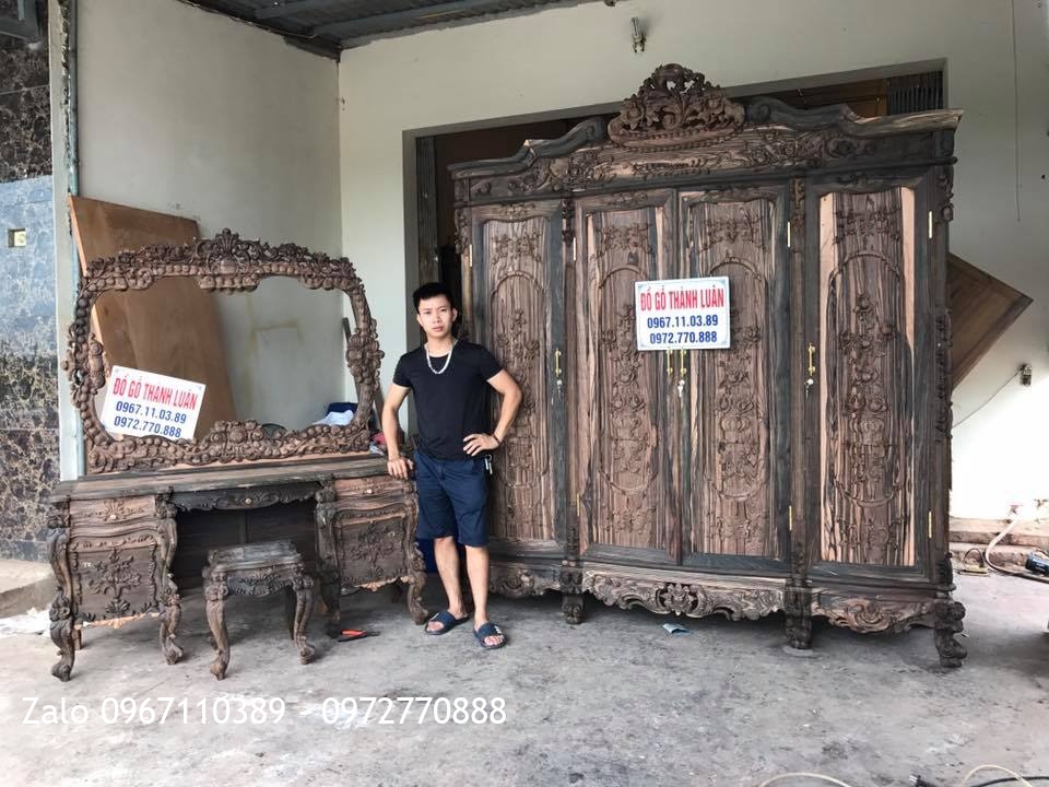 Tủ Áo Hồng, Bàn Phấn Hồng Gỗ Mun Siêu VÍP