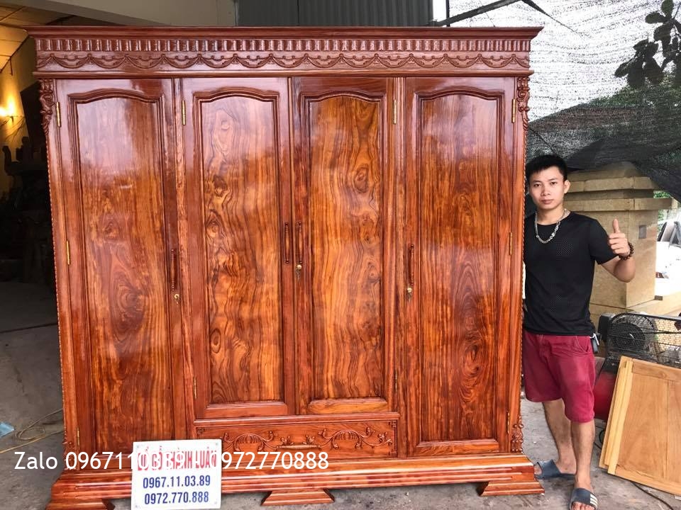 Tủ Áo Gỗ Cẩm Lai Nam Phi Chọn Vân. A Trung Nhân Hoà Chính HN