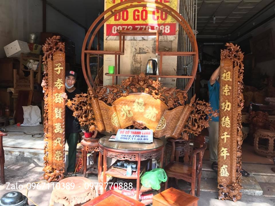 Bộ Cuốn Thư Câu Đối Gỗ Gụ. Khách Hải Dương,