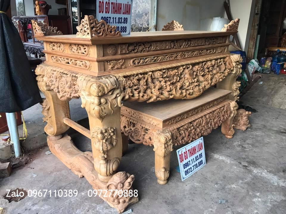 Sập Thờ SIÊU VÍP đục Tứ Linh Nghê Trầu Gỗ Gụ,