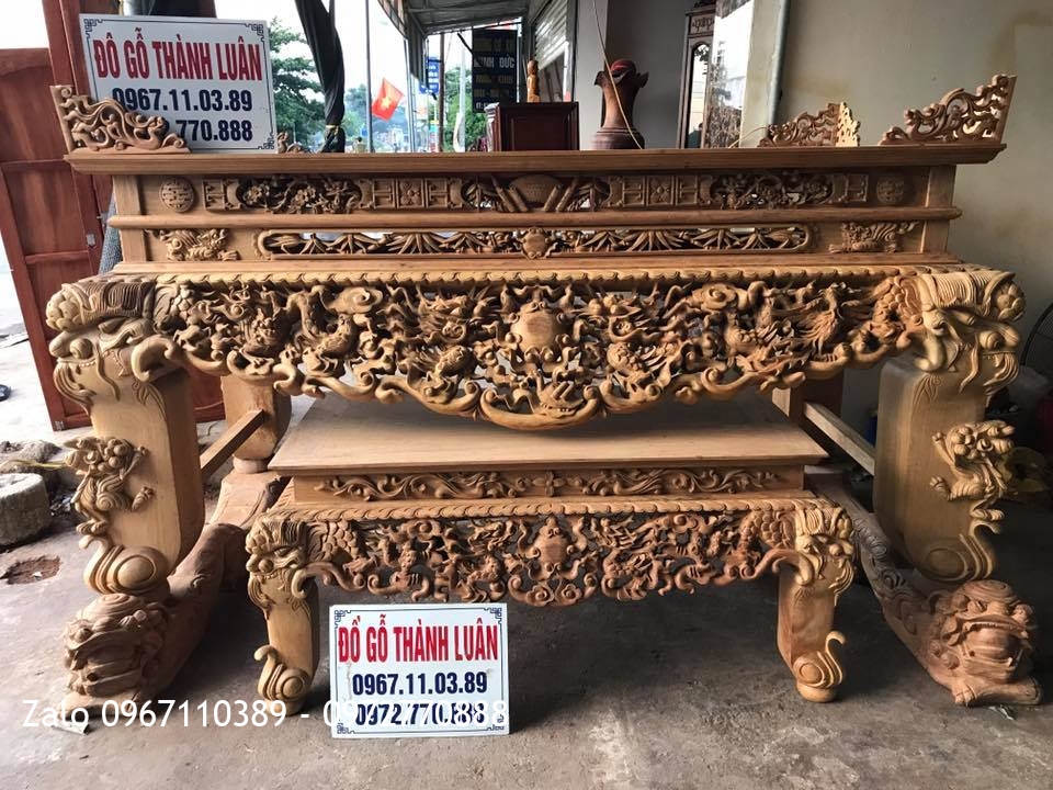 Sập Thờ SIÊU VÍP đục Tứ Linh Nghê Trầu Gỗ Gụ.