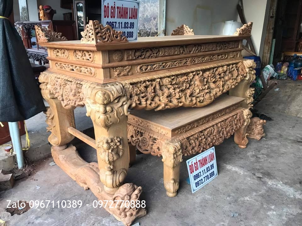 Sập Thờ SIÊU VÍP đục Tứ Linh Nghê Trầu Gỗ Gụ.