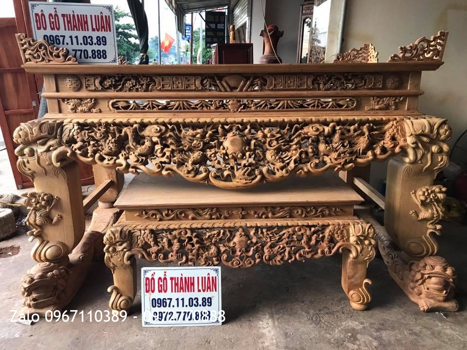 Sập Thờ SIÊU VÍP đục Tứ Linh Nghê Trầu Gỗ Gụ.