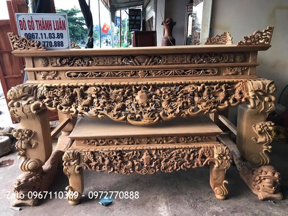 Sập Thờ SIÊU VÍP đục Tứ Linh Nghê Trầu Gỗ Gụ