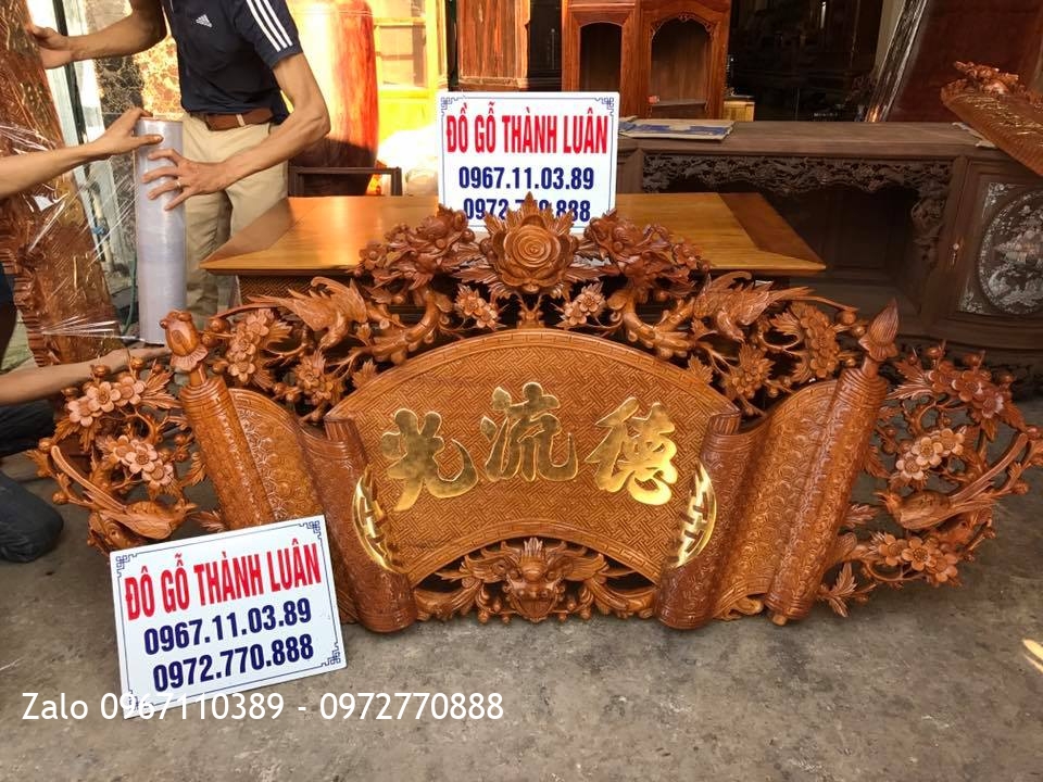 Cuốn Thư Câu Đối Gỗ Gõ Đỏ Chữ Dát Vàng 9999,