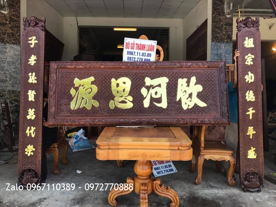 Hoành Phi Câu Đối Gỗ Gụ Chữ Dát Vàng. Khách Hưng Yên.