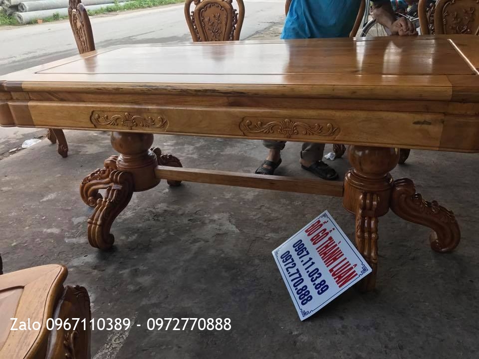 Bộ Bàn Ghế Ăn Mẫu Hoa Lan Tây Gỗ Gụ. Bàn Chữ Nhật Chân Trụ VÍP. Khách Nghệ An-