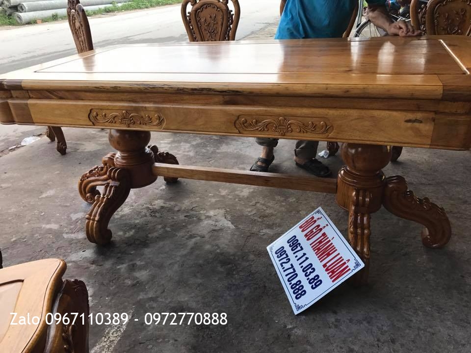 Bộ Bàn Ghế Ăn Mẫu Hoa Lan Tây Gỗ Gụ. Bàn Chữ Nhật Chân Trụ VÍP. Khách Nghệ An::.